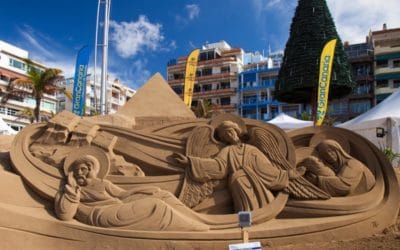 Kerststal van zand op Gran Canaria